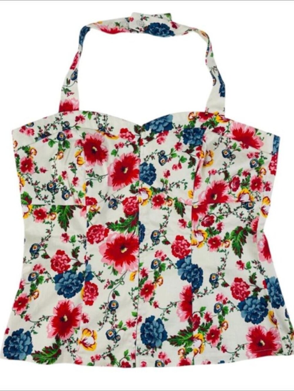 Monroe & Main Floral Halter Top Womens Size L Retro Coquette Milkmaid
